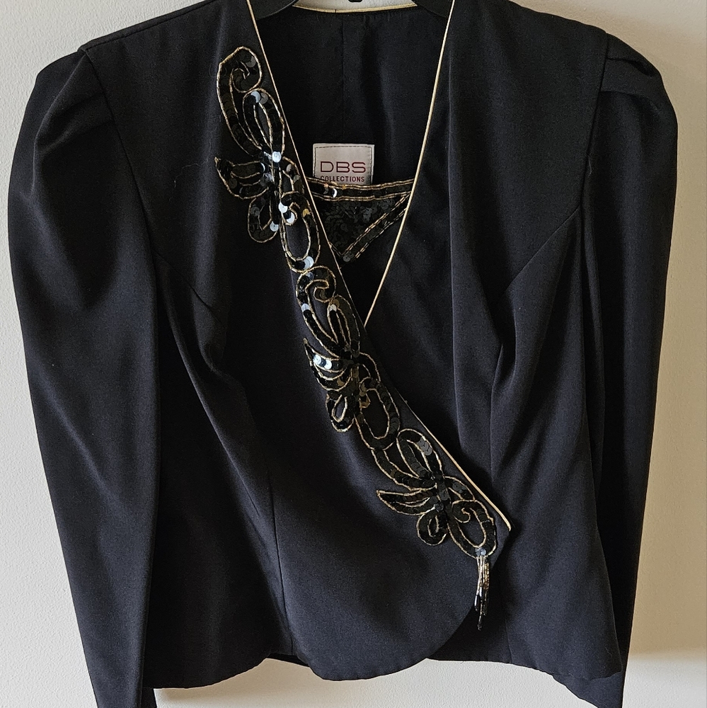 NWT & 90's Jacket + Cami Black w/Gold Metallic Trim and Sequins Size 12 by DBS